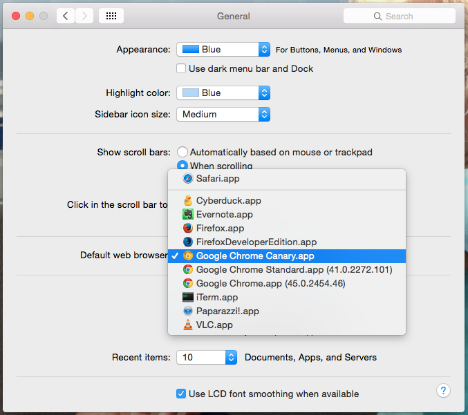 Set Chrome Canary as default browser on OSX