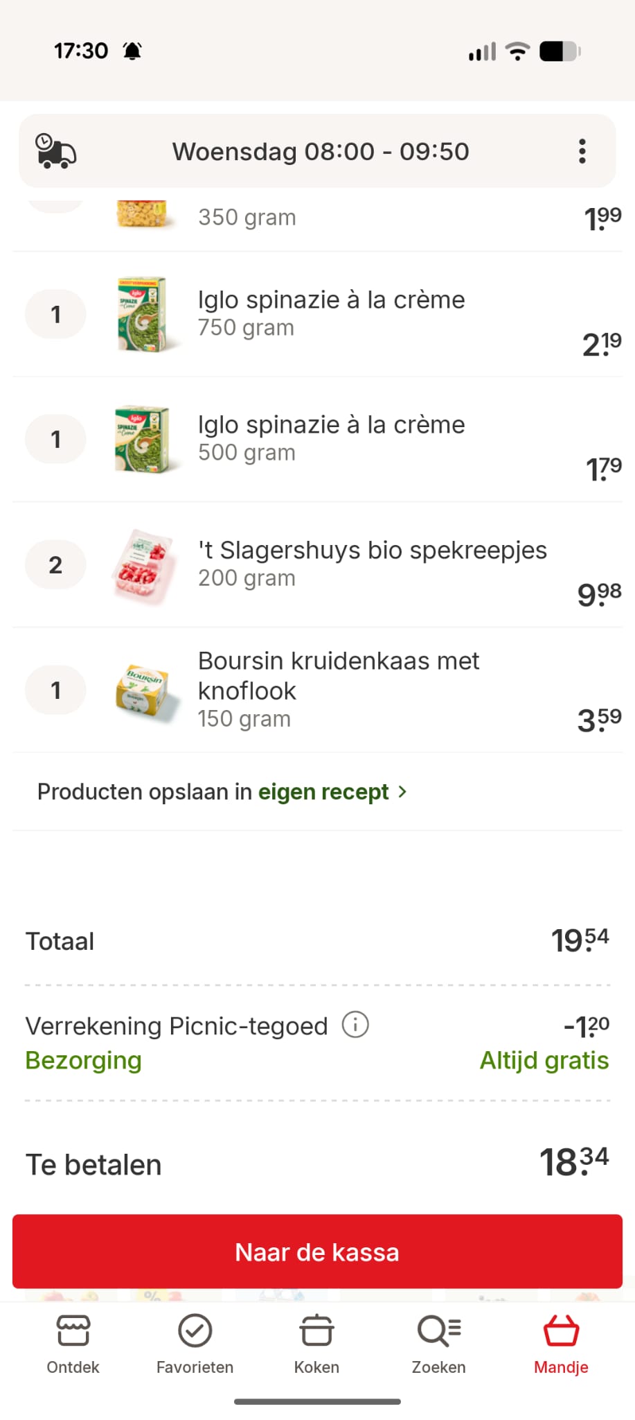 Picnic app basket showing agent-added products